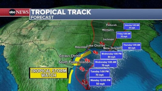 Tropical system in Gulf forecast to strengthen to hurricane ahead of Louisiana landfall