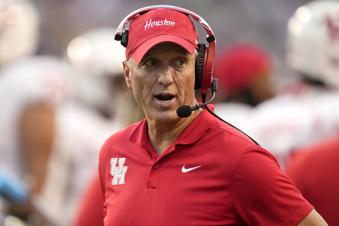 Houston head coach Willie Fritz stands on the sideline in the first half of an NCAA college football game against TCU, Friday, Oct. 4, 2024, in Fort Worth, Texas. (AP Photo/Tony Gutierrez)