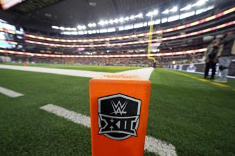 FILE -  Big 12 Conference logo is displayed on a pylon during the Big 12 conference championship NCAA college football game between Arizona State and Iowa State in Arlington, Texas, Saturday Dec. 7, 2024. (AP Photo/Julio Cortez, File)