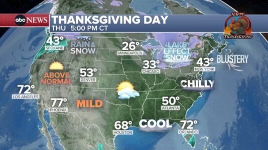Thanksgiving weather forecast: Where to expect travel delays